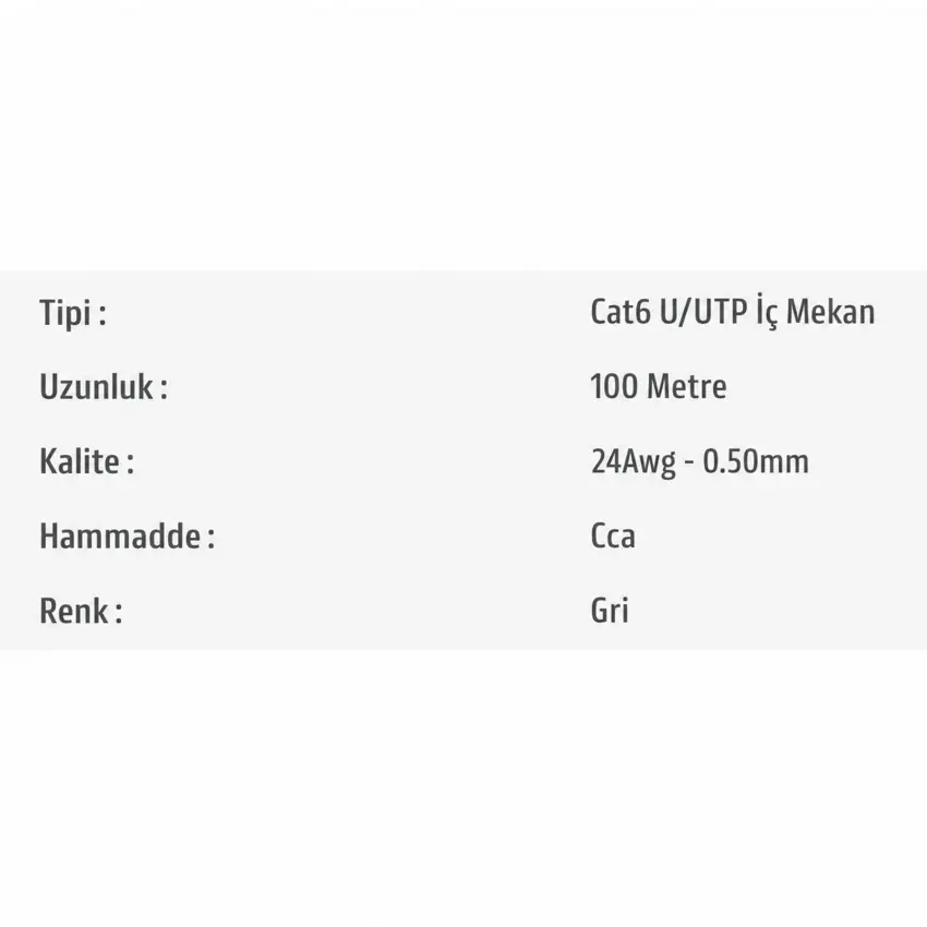 Pars Power 24Awg 0.50mm 100m Network Cat 6 U/UTP İç Mekan Data Kablosu