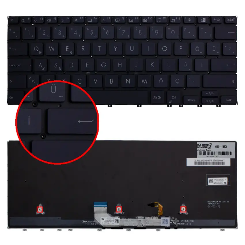Asus ExpertBook B5 B5302CBA Klavye Işıklı (Siyah TR)