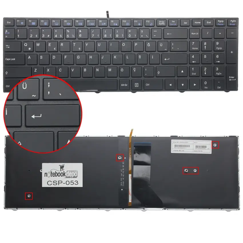 Clevo 6-80-N85H0-061-1 Klavye Işıklı (Siyah TR)