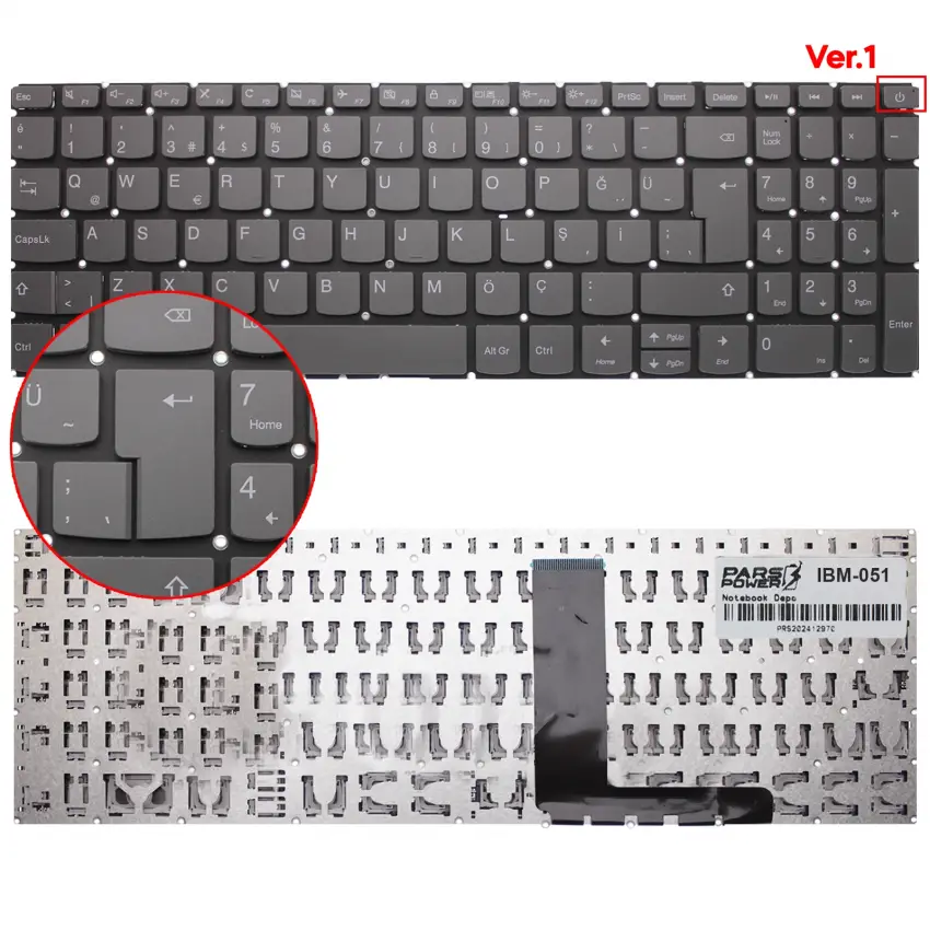 Lenovo ideaPad 3-15ADA05 81W100F7TX, 81W100JRTX Klavye (Füme TR)