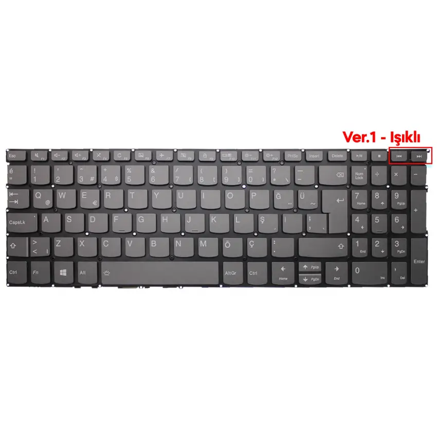 Lenovo ideaPad 3-15ADA05 81W100F7TX, 81W100JRTX Klavye Işıklı (Füme TR)