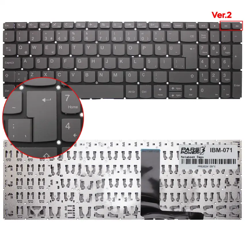 Lenovo V15-IIL 82C500QTTX, 82C500R0TX Klavye (Füme TR)