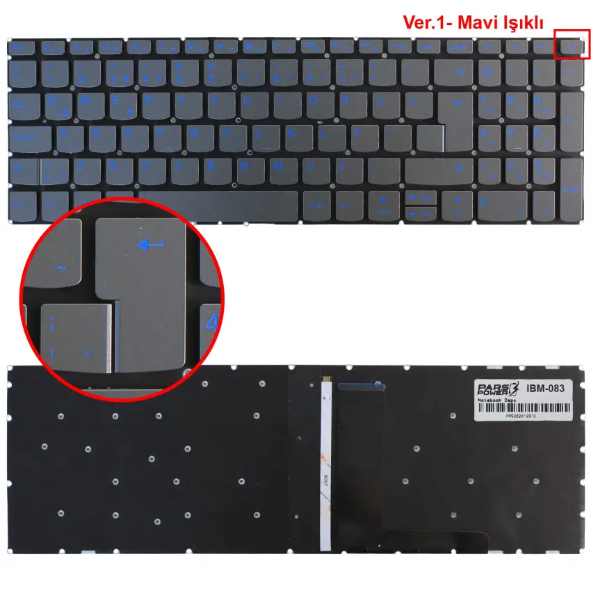 Lenovo ideaPad 3-15ADA05 81W100F7TX, 81W100JRTX Klavye Mavi Işıklı (Siyah TR)
