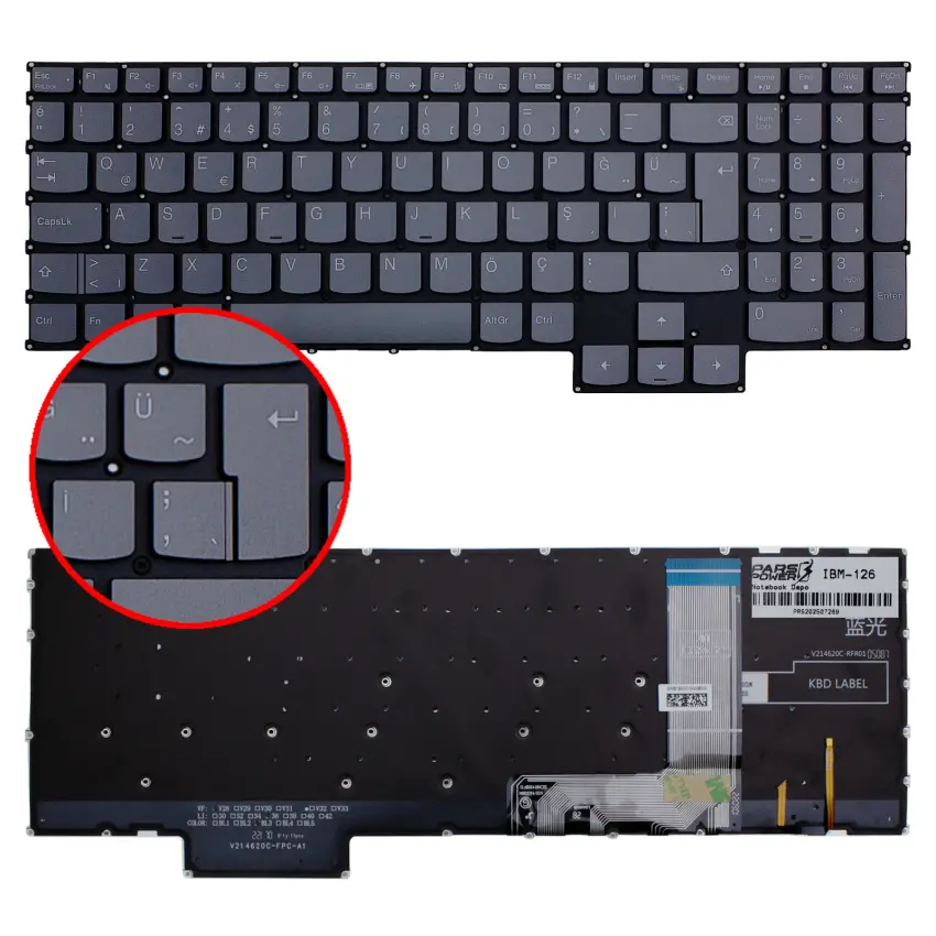 Lenovo LOQ 16IRH8 Type:82XW Serisi Klavye Işıklı (Füme TR)
