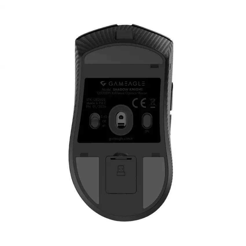 ShadowKnight Kablosuz 2.4Ghz+Bluetooth+Kablolu UltraHafif 45gr 1KHz 12000DPI KarbonFiber OyuncuMouse