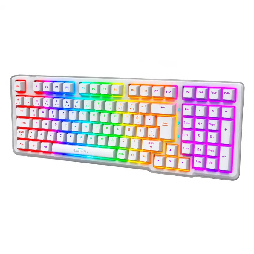 Gameagle Troya RGB Kablosuz 3 Mod TR Layout Mekanik Oyuncu Klavyesi Beyaz