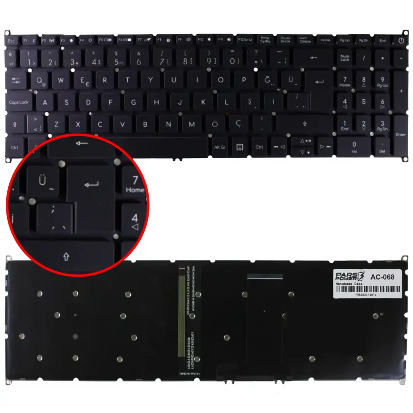 Acer Aspire A715-54G Serisi Klavye Işıklı (Siyah TR)