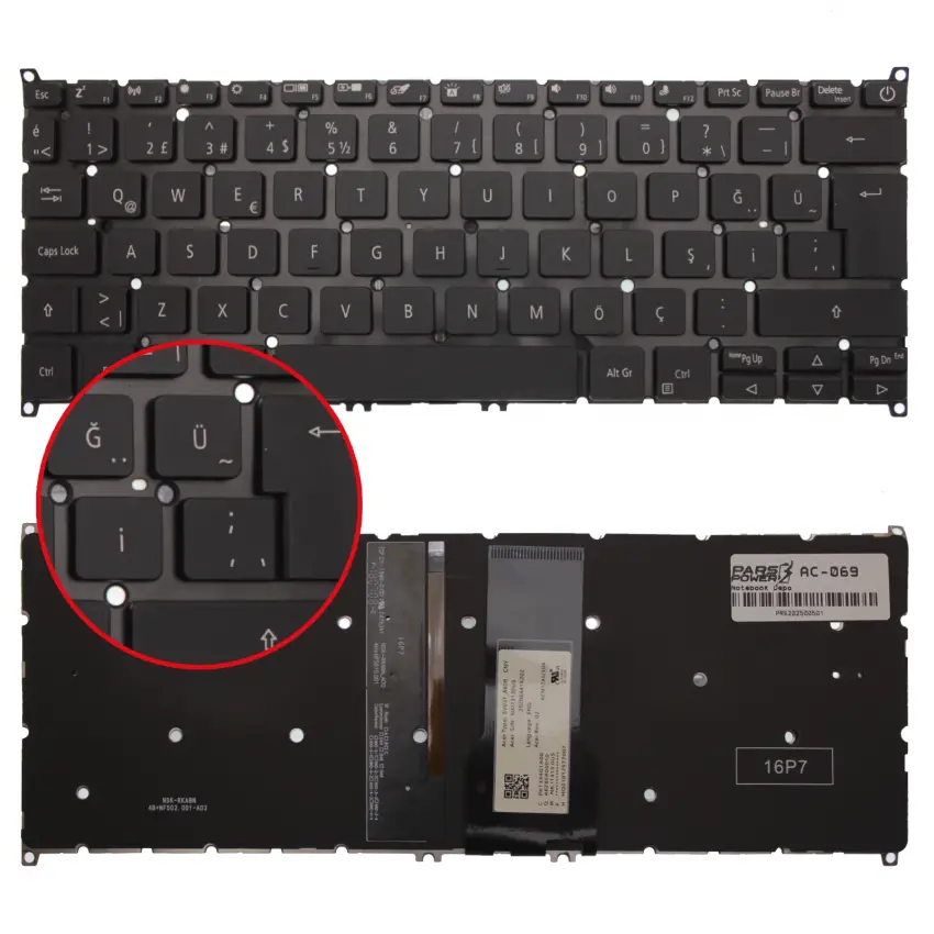 Acer Swift 1 SF114-32 Serisi N17W6 Klavye Işıklı (Siyah TR)