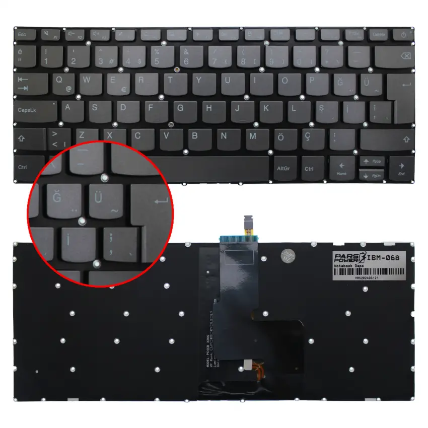 Lenovo V720-14 Type:80Y1 Klavye Işıklı (Füme TR)