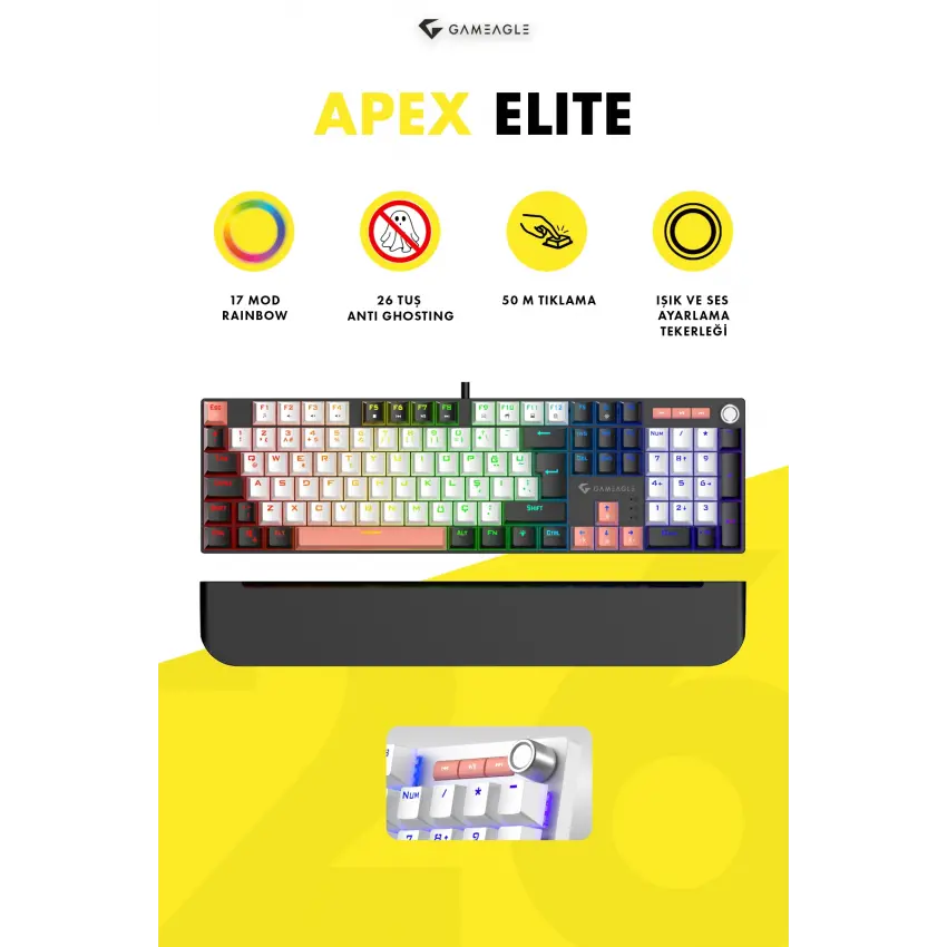 Apex Elite Rainbow 11Mod Aydınlatma Kablolu TR DoubleShot Full Anti-Ghosting Mekanik Oyuncu Klavyesi