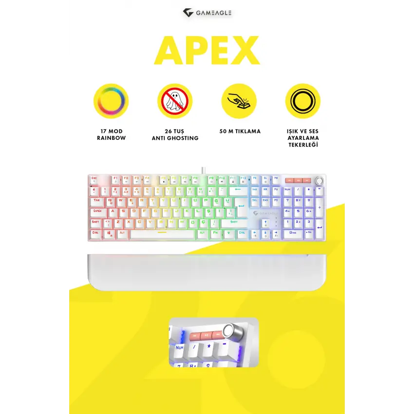 Apex Rainbow 11Mod Aydınlatma Kablolu TR Double Shot Full Anti-Ghosting Mekanik Oyuncu Klavyesi
