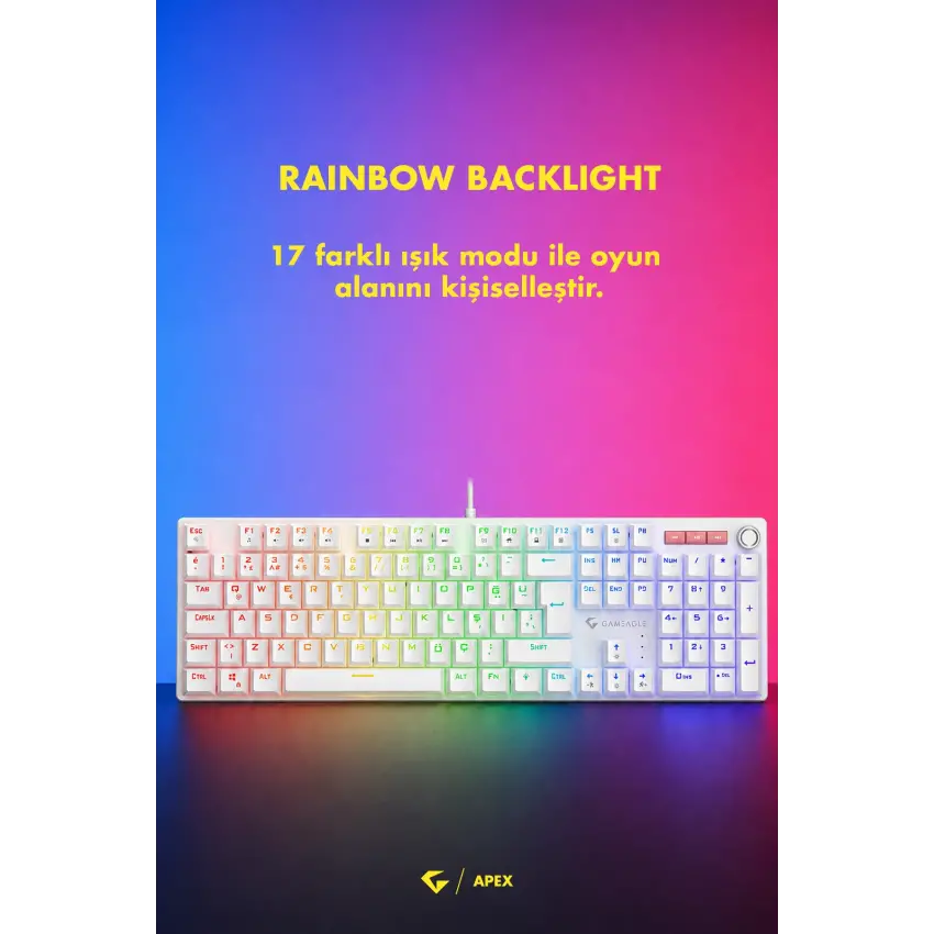 Apex Rainbow 11Mod Aydınlatma Kablolu TR Double Shot Full Anti-Ghosting Mekanik Oyuncu Klavyesi
