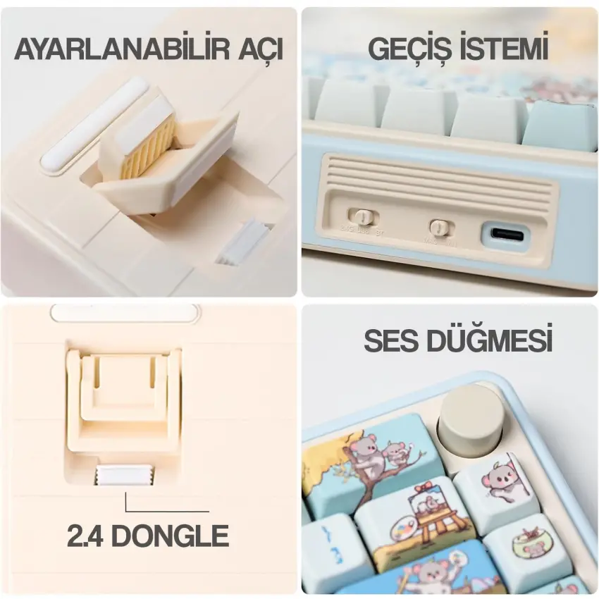 CIDOO ABM067 Nebula Esports RGB Mekanik 3 Mode Kablosuz Klavye KİTİ (MAVİ)