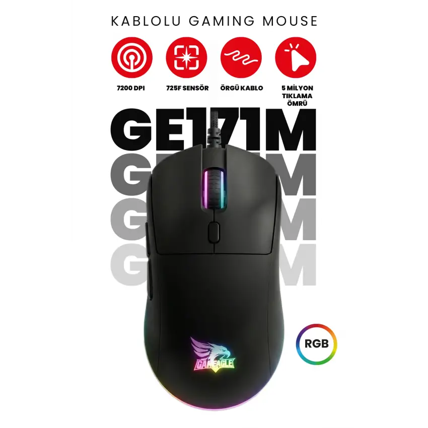 Gameagle GE171M Kablolu RGB Oyuncu Gaming Optik Mouse (Siyah)