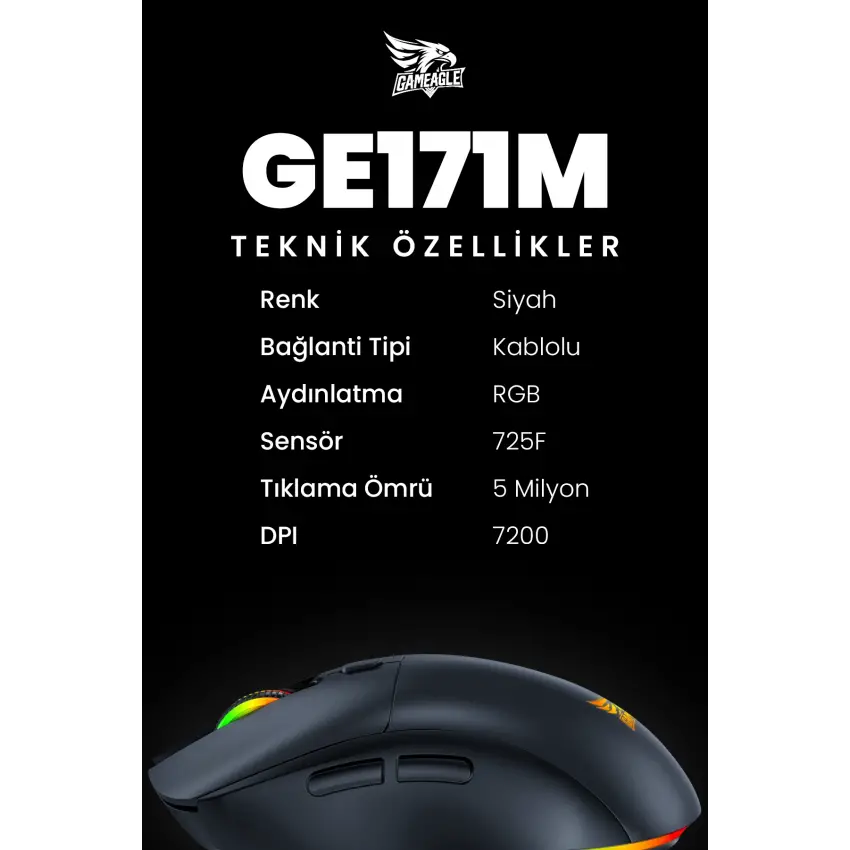 Gameagle GE171M Kablolu RGB Oyuncu Gaming Optik Mouse (Siyah)
