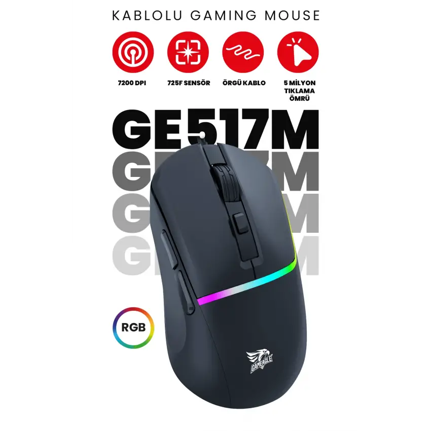Gameagle GE517M Kablolu RGB Oyuncu Gaming Optik Mouse (Siyah)
