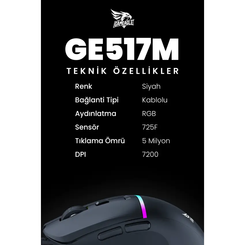 Gameagle GE517M Kablolu RGB Oyuncu Gaming Optik Mouse (Siyah)