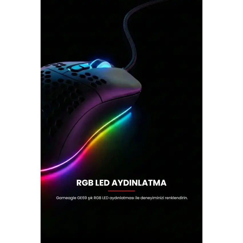 Gameagle GE69B Ultra Hafif Kablolu RGB Oyuncu Gaming Optik Mouse (Siyah)
