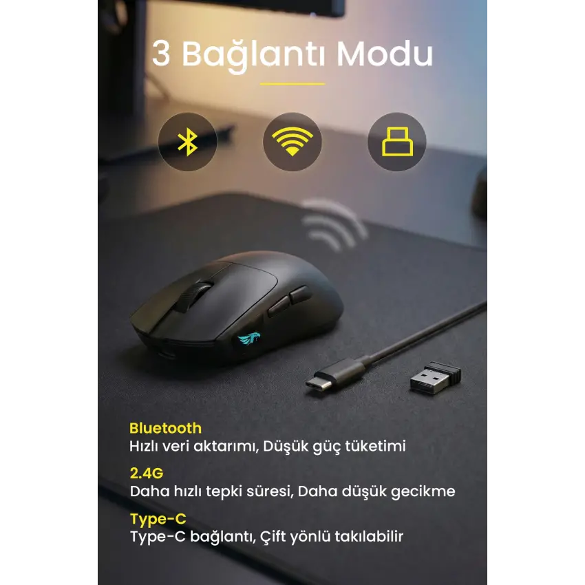 Gameagle PROX-59B Serisi Hafif Kablosuz 3 Mode Oyuncu Gaming Optik Mouse (Siyah)