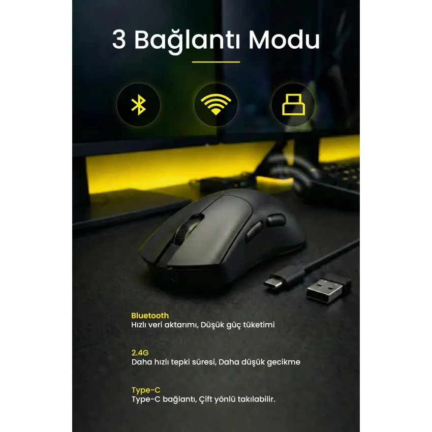 Gameagle PROX-63B Serisi Hafif Kablosuz 3 Mode Oyuncu Gaming Optik Mouse (Siyah)