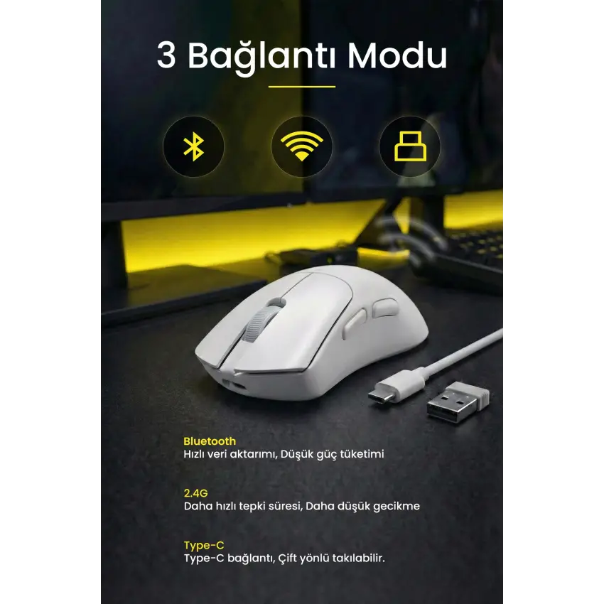 Gameagle PROX-63W Serisi Hafif Kablosuz 3 Mode Oyuncu Gaming Optik Mouse (Beyaz)