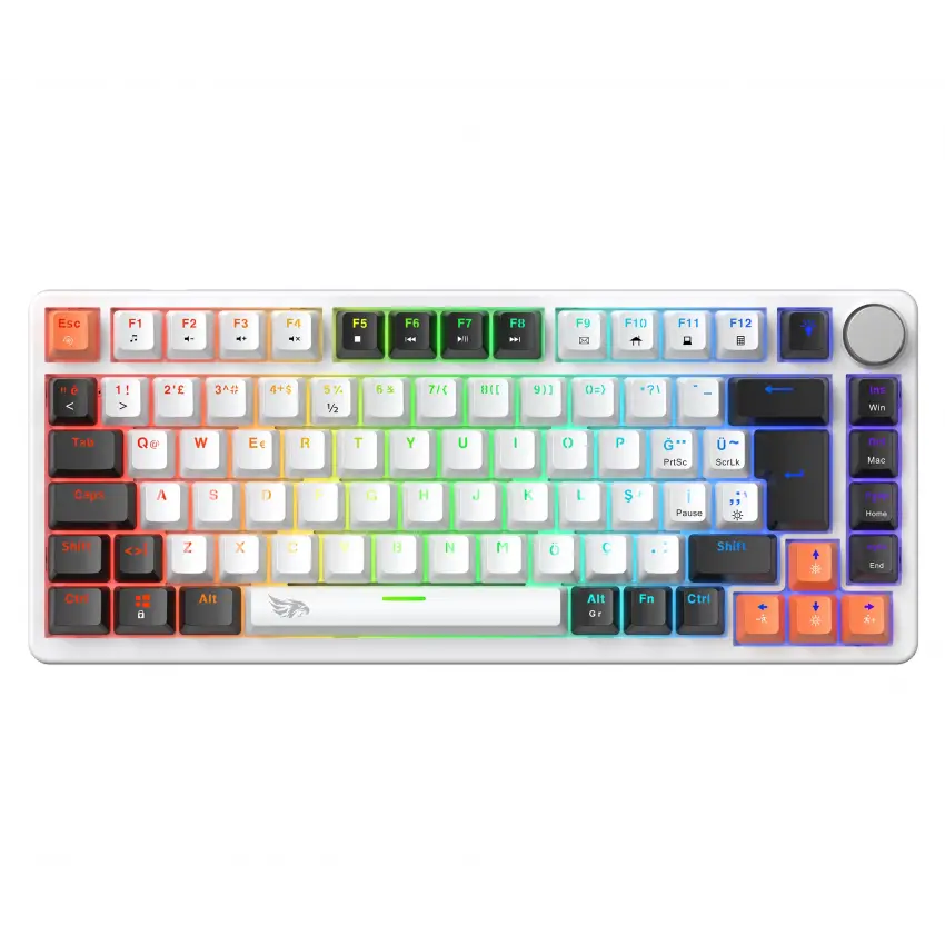Gameagle Strike Compact V2 Rainbow Kablolu TR Layout Mekanik Oyuncu Klavyesi Beyaz Red Switch