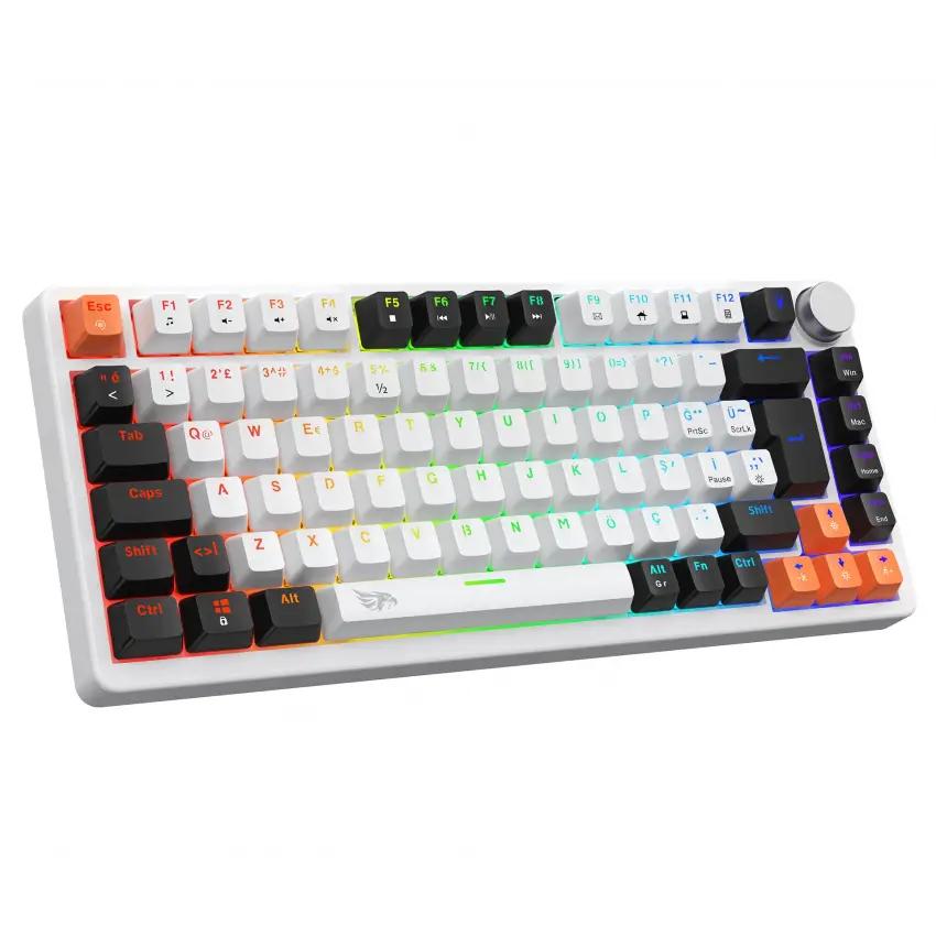 Gameagle Strike Compact V2 Rainbow Kablolu TR Layout Mekanik Oyuncu Klavyesi Beyaz Red Switch