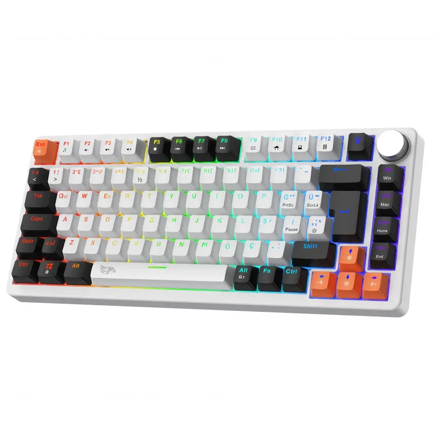 Gameagle Strike Compact V2 Rainbow Kablolu TR Layout Mekanik Oyuncu Klavyesi Blue Switch Beyaz