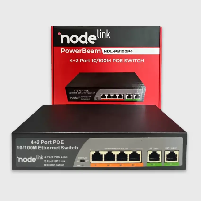 Node Link Power Beam NDL-PB100P4 4+2 10/100 Metal Kasa Kamera Ethernet POE Switch