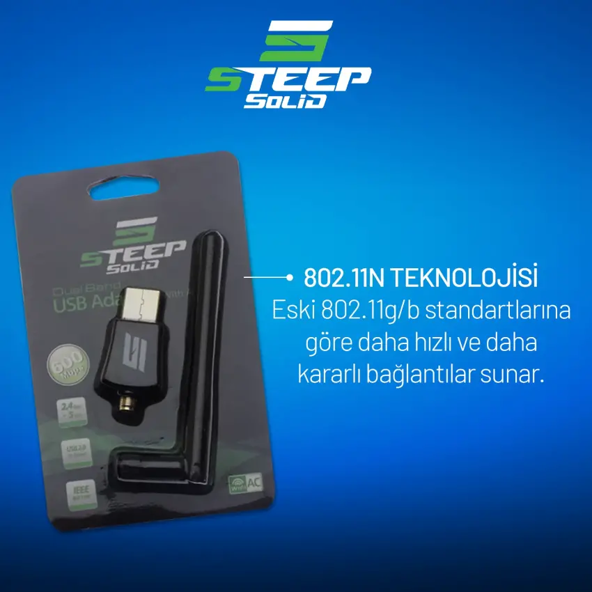 Steep Solid 802.11N Antenli Kablosuz Nano Tırnak Wi-Fi Adaptör 600Mbps WIFI