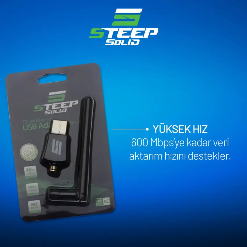 Steep Solid 802.11N Antenli Kablosuz Nano Tırnak Wi-Fi Adaptör 600Mbps WIFI