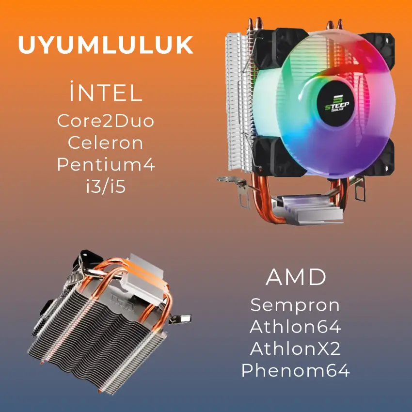 İntel - AMD Bakır CPU Fan - RBW Tower Rainbow Masaüstü İşlemci Fanı