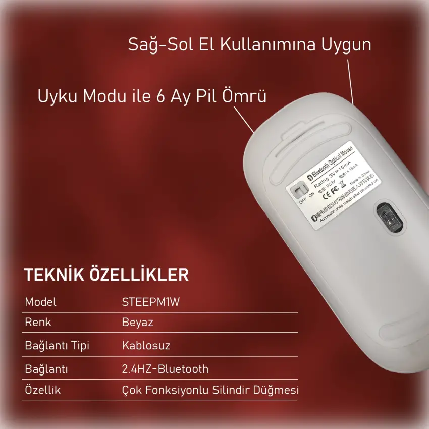 Steep Solid Magic 2.4G Bluetooth Mouse (Beyaz)