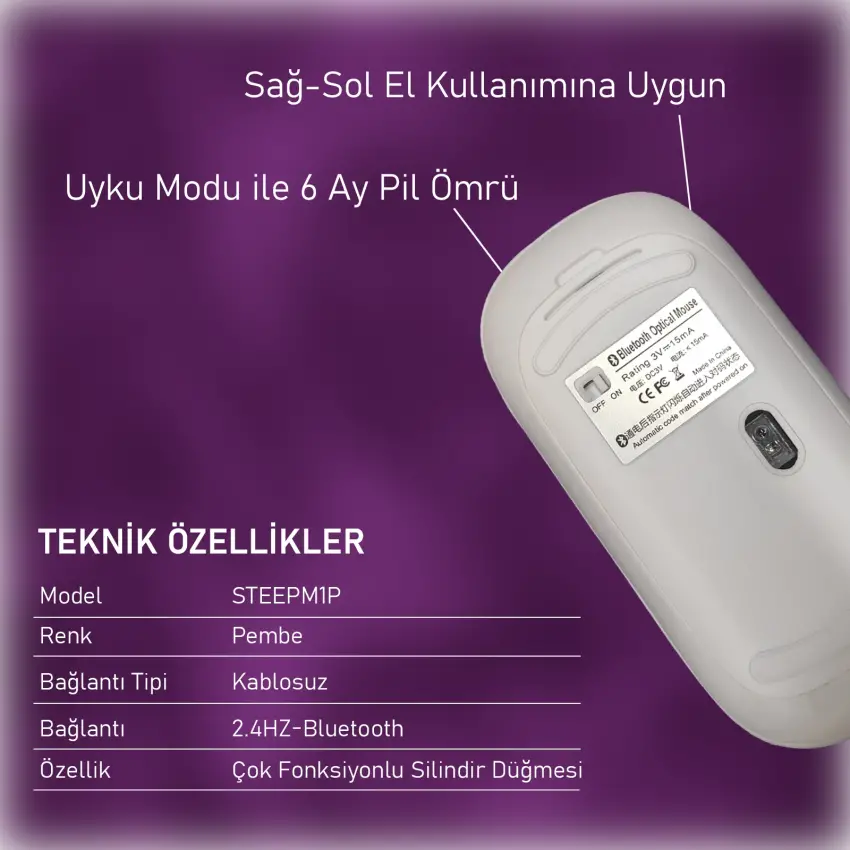 Steep Solid Magic 2.4G Bluetooth Mouse (Pembe)