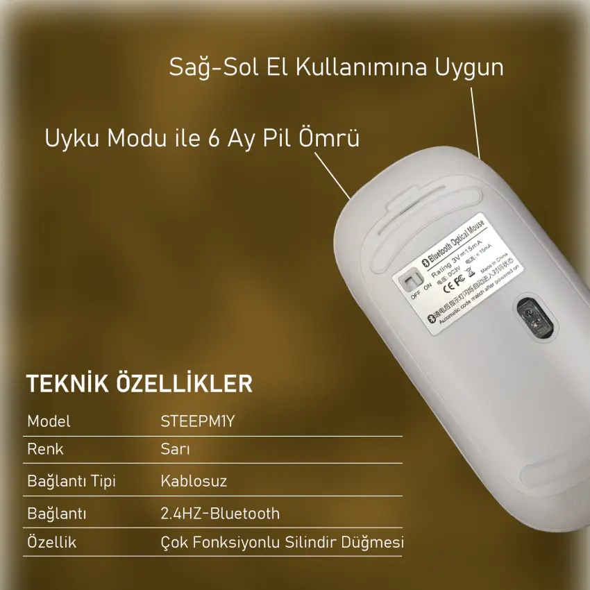 Steep Solid Magic 2.4G Bluetooth Mouse (Sarı)