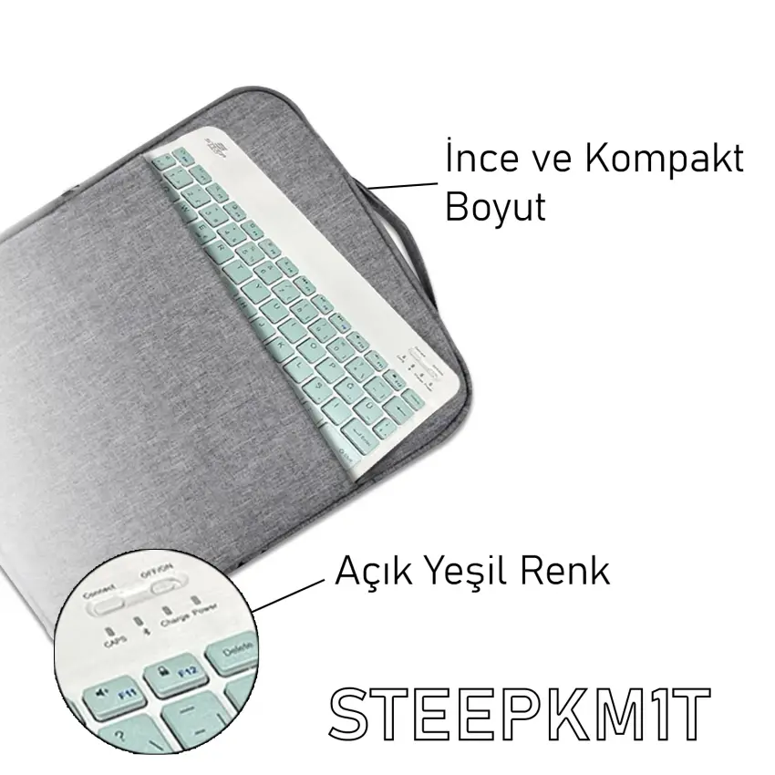 Steep Solid Magic Şarjlı Bluetooth Klavye - Mouse Set (Açık Yeşil TR) STEEPKM1T