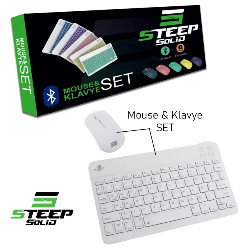 Steep Solid Magic Şarjlı Bluetooth Klavye - Mouse Set (Beyaz TR) STEEPKM1W