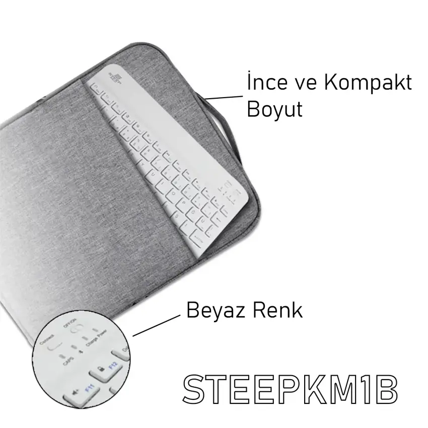 Steep Solid Magic Şarjlı Bluetooth Klavye - Mouse Set (Beyaz TR) STEEPKM1W