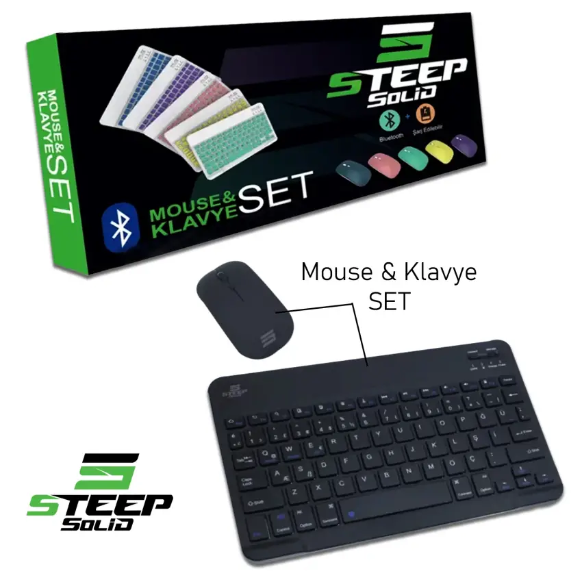 Steep Solid Magic Şarjlı Bluetooth Klavye - Mouse Set (Siyah TR) STEEPKM1B