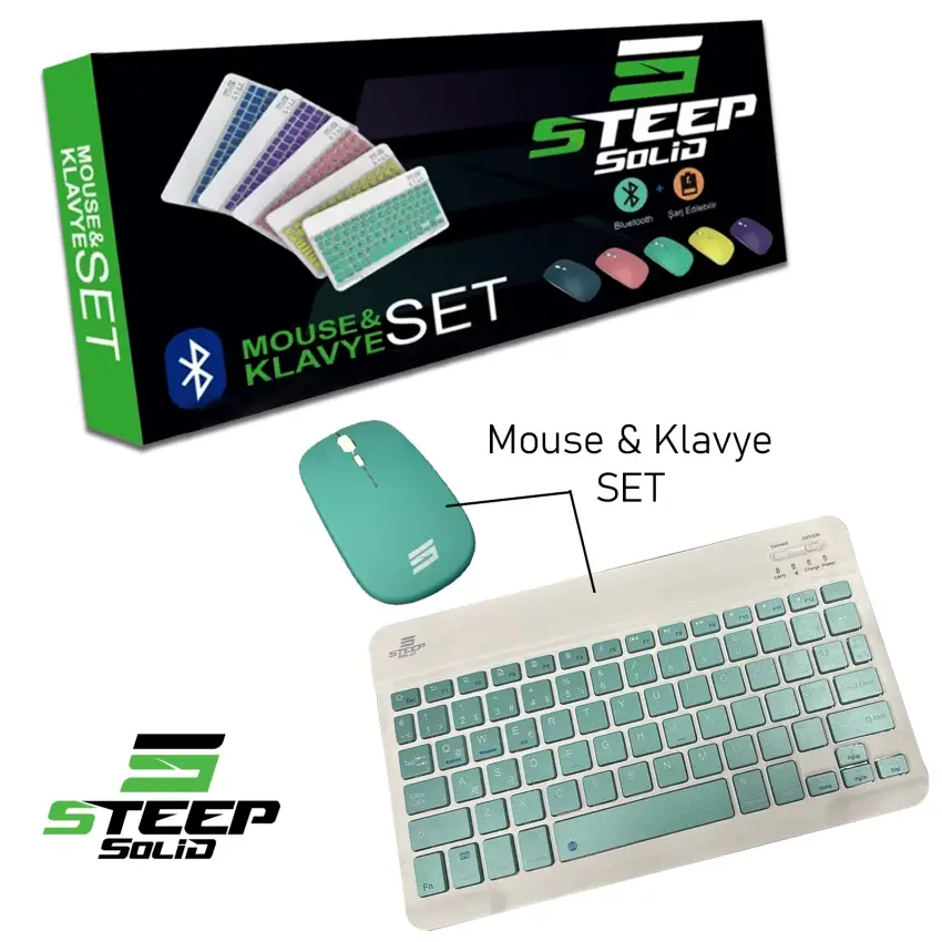 Steep Solid Magic Şarjlı Bluetooth Klavye - Mouse Set (Yeşil TR) STEEPKM1G