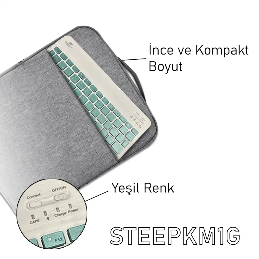 Steep Solid Magic Şarjlı Bluetooth Klavye - Mouse Set (Yeşil TR) STEEPKM1G