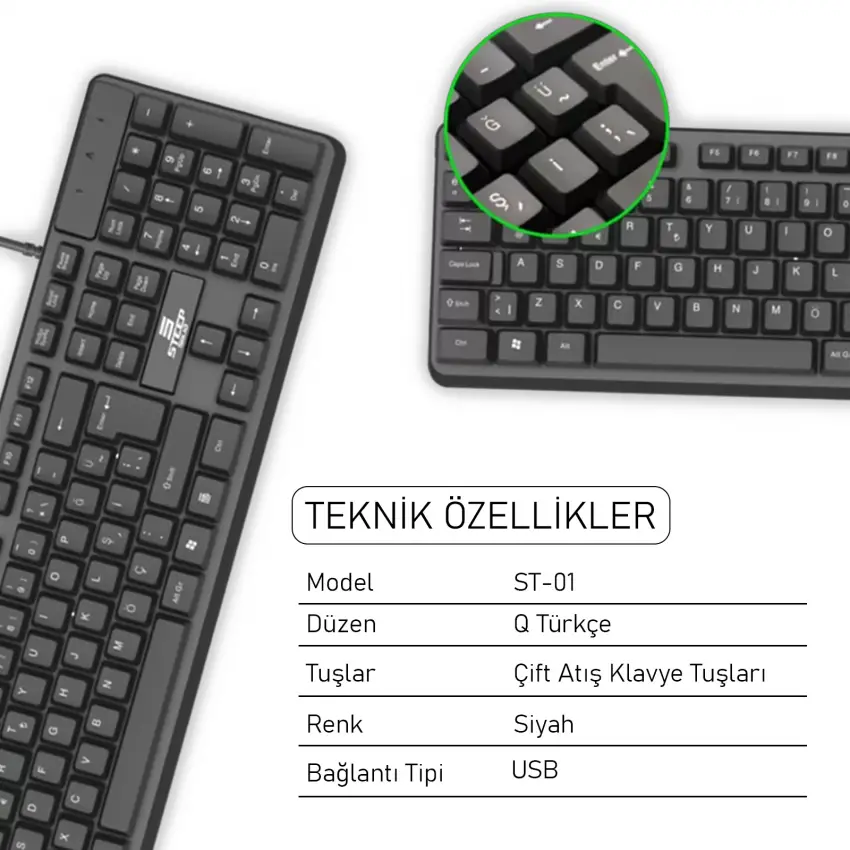 Steep Solid ST-01 Kablolu Standart Ofis Klavyesi - Türkçe Q Klavye