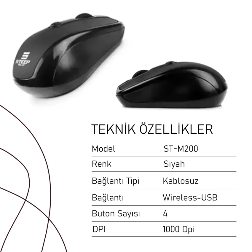 Steep Solid ST-WM01 Optik Kablosuz Wireless Mouse (Siyah)