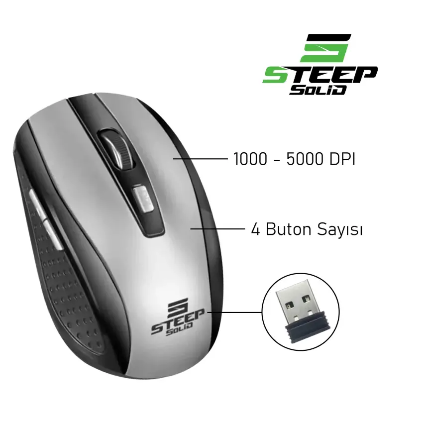 Steep Solid ST-WM02G Optik Kablosuz Wireless Mouse (Gümüş)