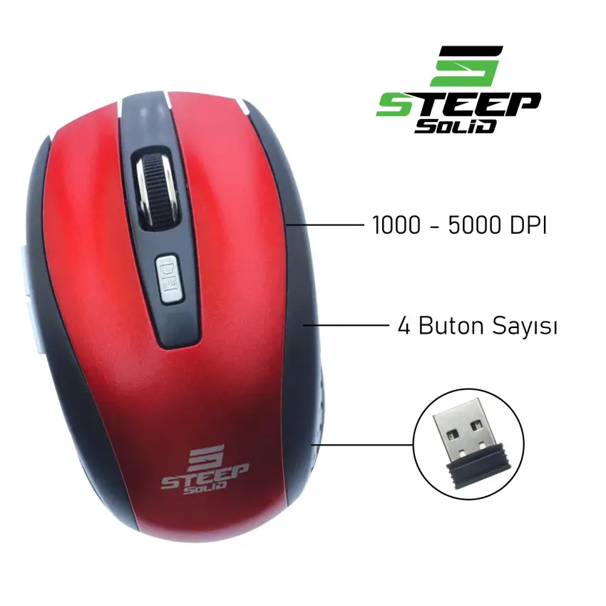 Steep Solid ST-WM02K Optik Kablosuz Wireless Mouse (Kırmızı)