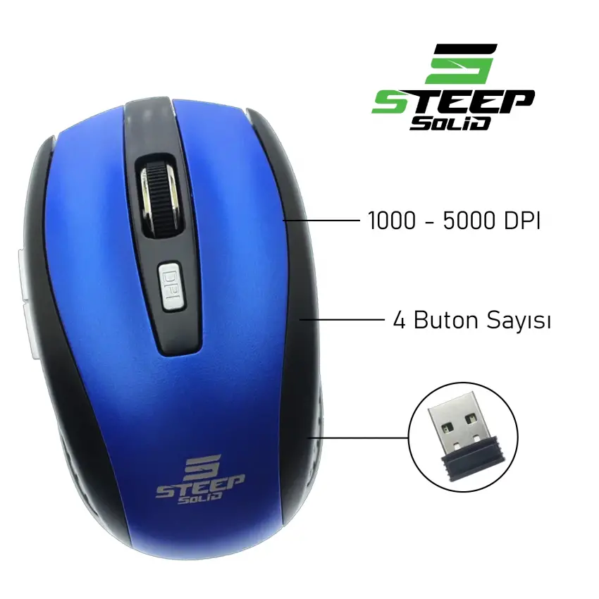 Steep Solid ST-WM02M Optik Kablosuz Wireless Mouse (Mavi)
