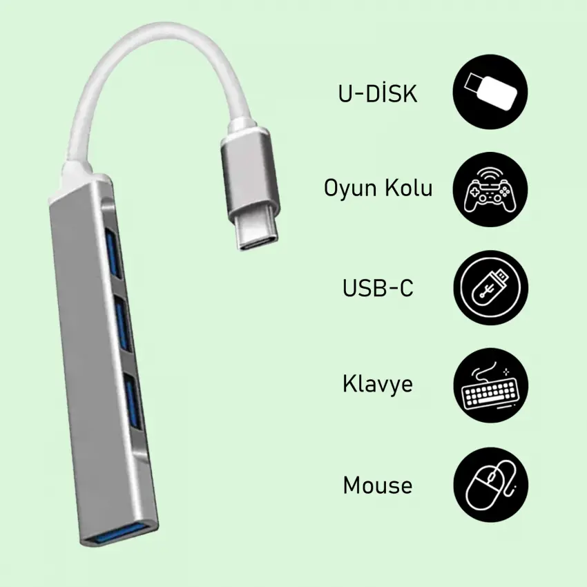 Steep Solid Ultra Slim 4 Port Type-C 3.1 to USB 3.0 Hub Çoklayıcı - Çoğaltıcı (Metal)