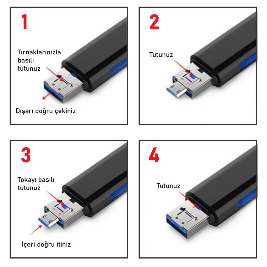 Type-C + Micro USB Kart Okuyucu Hub - 1x MicroSD, 1x USB Hub D-188