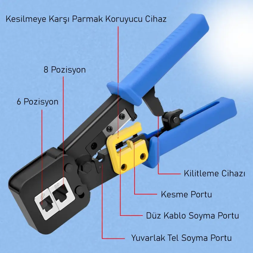 Yeni Nesil RJ45 - RJ11 İkili Connector  - Cat5 Cat6 Ağ Network Telefon Kablosu Pensesi