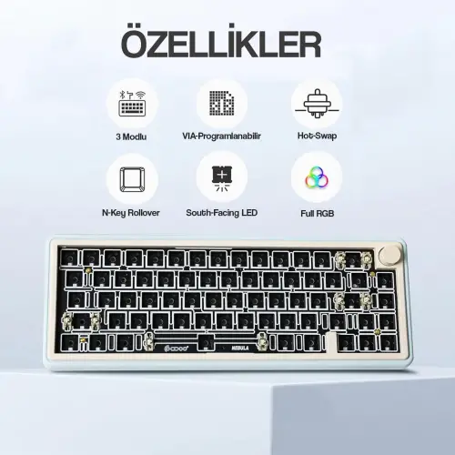 CIDOO ABM067 Nebula Esports RGB Mekanik 3 Mode Kablosuz Klavye KİTİ (MAVİ)